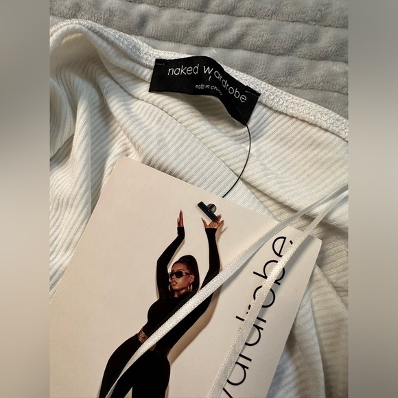 NAKED WARDROBE White Asymmetrical one shoulder Tank Sz L‎ NWT (A0021 B3) - Picture 6 of 7